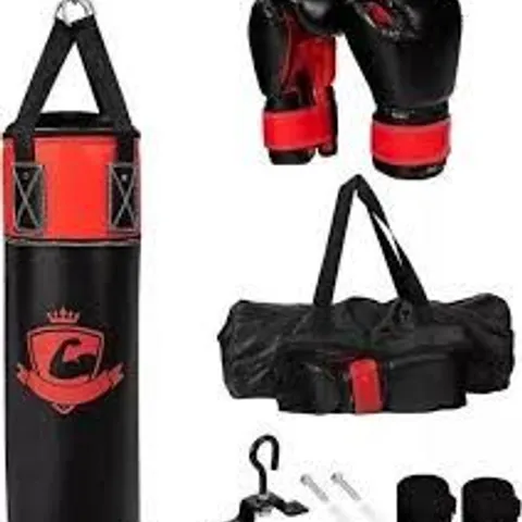 BOXED COSTWAY KIDS PUNCH BAG WITH HAND WRAPS AND WALL BRACKET FOR WORKOUT - BLACK