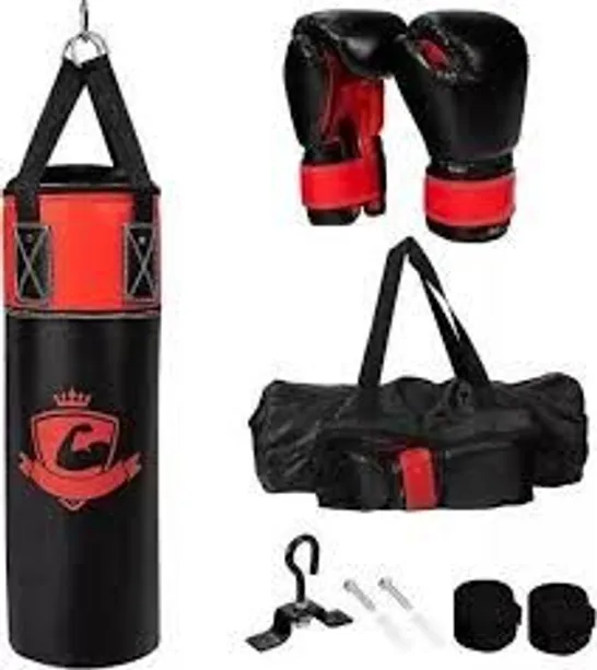 BOXED COSTWAY KIDS PUNCH BAG WITH HAND WRAPS AND WALL BRACKET FOR WORKOUT - BLACK