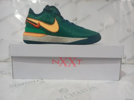 BOXED PAIR OF NIKE ZOOM LEBRON NXXT GEN SHOES IN TEAL/YELLOW/ORANGE UK SIZE 8