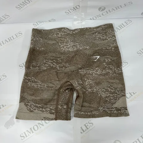 GYMSHARK SEAMLESS ADAPT SHORTS IN CAMO BROWN SIZE SMALL