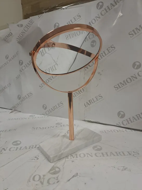 ROSE GOLD MIRROR WITH MARBLED STAND 