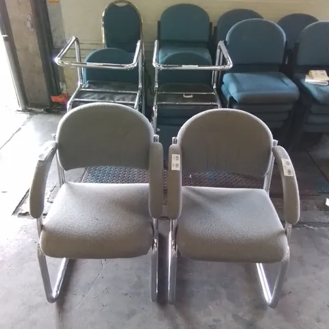 2X GREY FABRIC CHAIRS WITH CHROME FRAME 