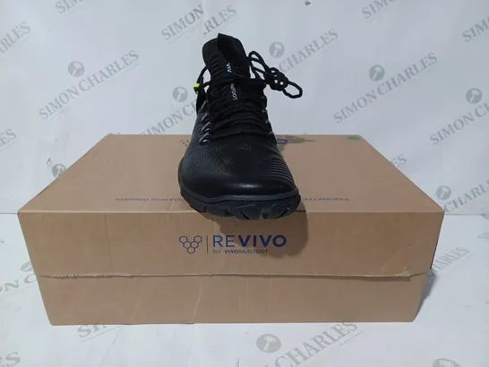 BOXED PAIR OF REVIVO BY VIVO BAREFOOT MAGNA FOREST SHOES IN OBSIDIAN/LIME EU SIZE 40