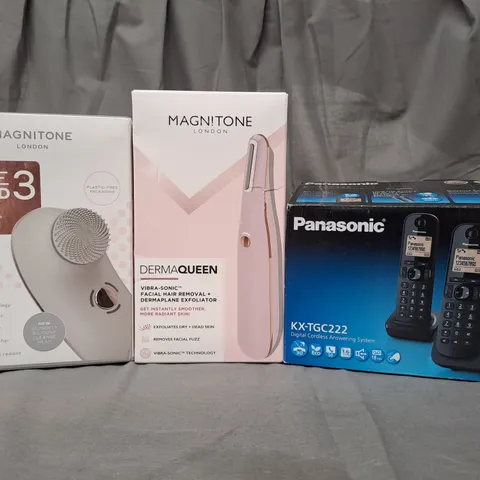 BOX OF APPROXIMATELY 20 ASSORTED ELECTRICAL ITEMS TO INCLUDE MAGNITONE BARE FACED 3, MAGNITONE DERMA QUEEN, PANASONIC DIGITAL CORDLESS ANSWERING SYSTEM, ETC - COLLECTION ONLY