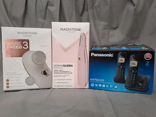 BOX OF APPROXIMATELY 20 ASSORTED ELECTRICAL ITEMS TO INCLUDE MAGNITONE BARE FACED 3, MAGNITONE DERMA QUEEN, PANASONIC DIGITAL CORDLESS ANSWERING SYSTEM, ETC - COLLECTION ONLY