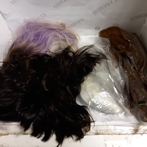 LOT OF 5 ASSORTED WIGS AND HAIR EXTENSIONS IN VARIOUS COLOURS