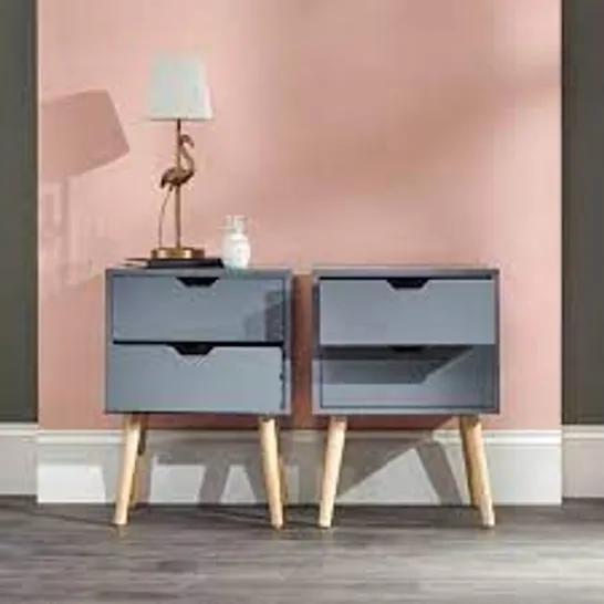 BOXED NYBORG PAIR OF 2 DRAWER BEDSIDE CABINET - DARK GREY 