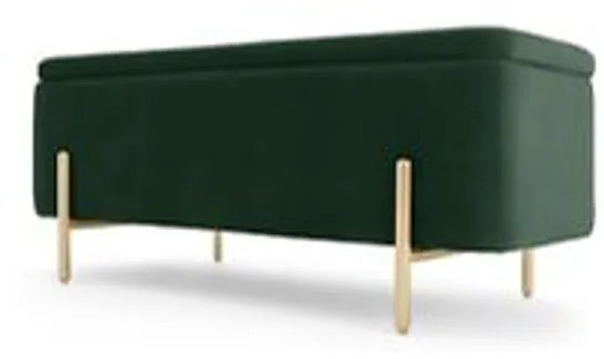 BRAND NEW BOXED MADE.COM ASARE UPHOLSTERED STORAGE BENCH, PINE GREEN & BRASS (1 BOX)