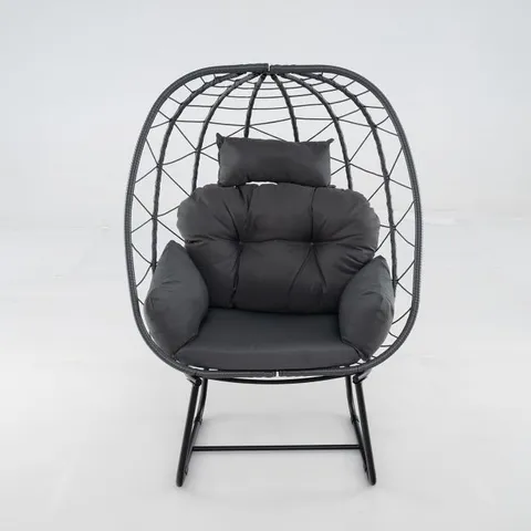 BOXED COSTWAY WICKER CHAIR WITH REMOVABLE CUSHION & METAL FRAME OVERSIZED LOUNGE CHAIR - GREY