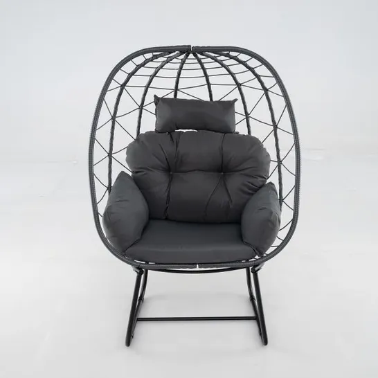 BOXED COSTWAY WICKER CHAIR WITH REMOVABLE CUSHION & METAL FRAME OVERSIZED LOUNGE CHAIR - GREY