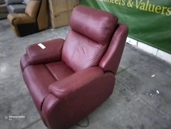 QUALITY BRITISH DESIGNER G PLAN KINGSBURY ELECTRIC RECLINING CHAIR CAPRI CLARET LEATHER 