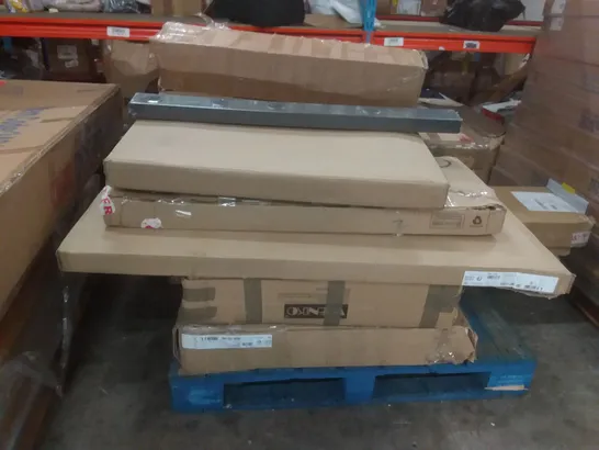 PALLET OF ASSORTED FLATPACK INCLUDING DESKS, TILE TOP DINING SET, WENKO, DRAWER CHEST