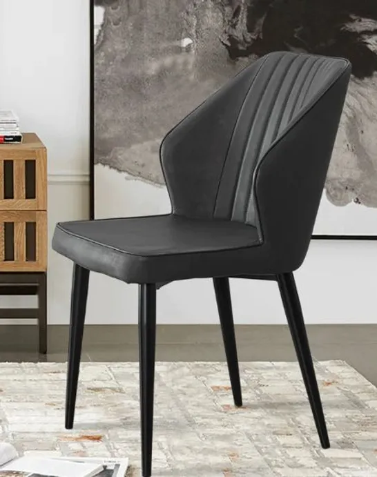 BOXED DANFORTH SET OF TWO GREY PU LEATHER DINING CHAIRS