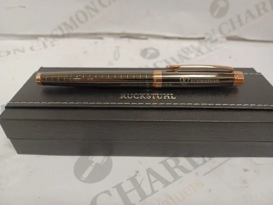 RUCKSTUHL STAINLESS STEEL LUXURY PEN IN GIFT BOX – BLACK & ROSE GOLD COLOUR CASE - HAND ASSEMBLED RUCKSTUHL STAINLESS STEEL LUXURY PEN IN GIFT BOX – BLACK & ROSE GOLD COLOUR CASE - HAND ASSEMBLED 