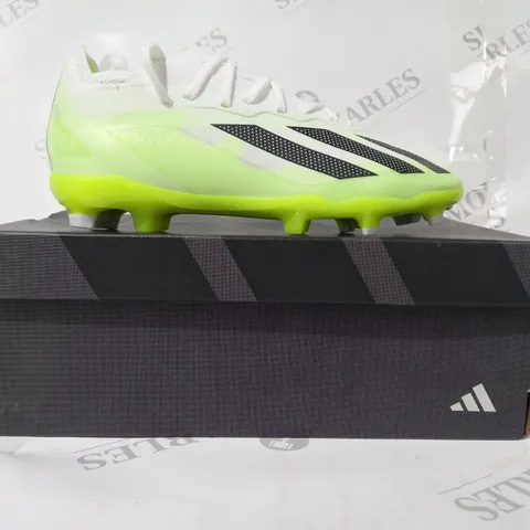 BOXED PAIR OF ADIDAS X CRAZYFAST.1 KIDS FOOTBALL BOOTS IN WHITE/NEON GREEN UK SIZE 1