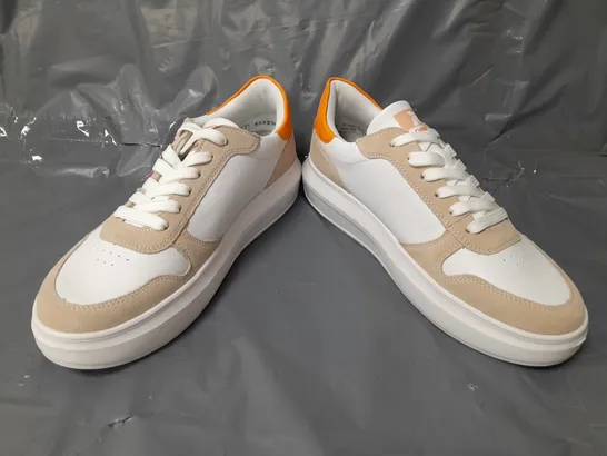 BOXED PAIR OF RIEKER REVOLUTION TRAINERS IN WHITE/PURPLE/SAND/ORANGE W. JEWEL EFFECT EU SIZE 41