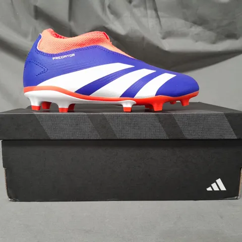 BOXED PAIR OF ADIDAS PREDATOR LEAGUE LL SHOES IN BLUE/ORANGE UK SIZE KIDS 13