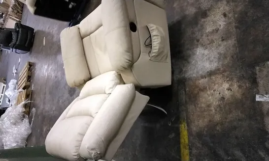 DESIGNER OFF WHITE LEATHER POWER RECLINER ARMCHAIR