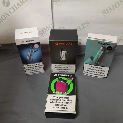 BOX OF APPROXIMATELY 20 ASSORTED E-CIGARATTES TO INCLUDE VAPORESSO, GEEKVAPE, ASPIRE ETC