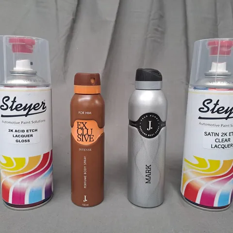 APPROXIMATELY 10 ASSORTED AEROSOL ITEMS IN INCLUDE AUTOMOTIVE PAINT SOLUTIONS, PERFUME BODY SPRAY, ETC - COLLECTION ONLY