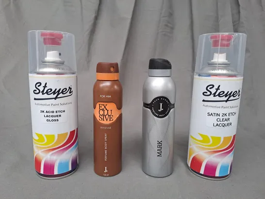 APPROXIMATELY 10 ASSORTED AEROSOL ITEMS IN INCLUDE AUTOMOTIVE PAINT SOLUTIONS, PERFUME BODY SPRAY, ETC - COLLECTION ONLY