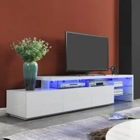 BOXED ALANIS MODERN TV STAND IN WHITE GLOSS WITH STORAGE (2 BOXES)