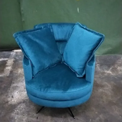 QUALITY ITALIAN DESIGNER SWIVEL CHAIR IN TEAL VELVET