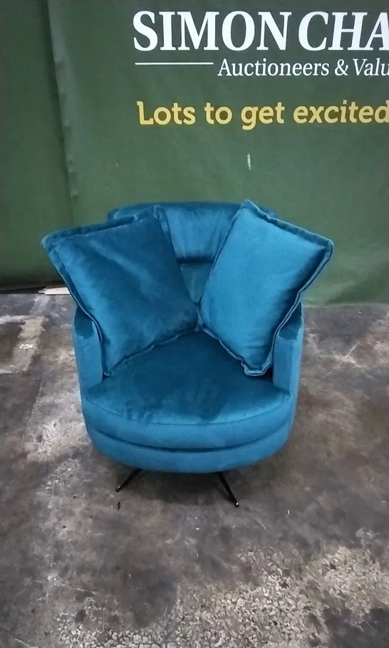 QUALITY ITALIAN DESIGNER SWIVEL CHAIR IN TEAL VELVET