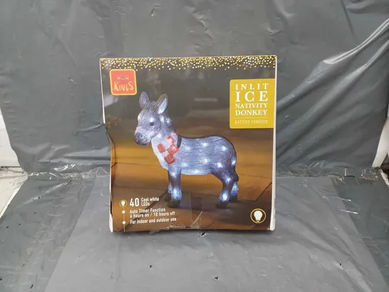 BOXED THREE KINGS INLIT ICE NATIVITY DONKEY