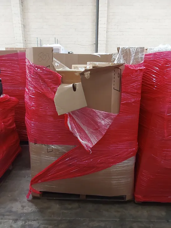 PALLET OF ASSORTED HOUSEHOLD ITEMS AND CONSUMER PRODUCTS TO INCLUDE; AEROBIC STEP, WOK, CHAIR MAT, BOXED FURNITURE ETC 