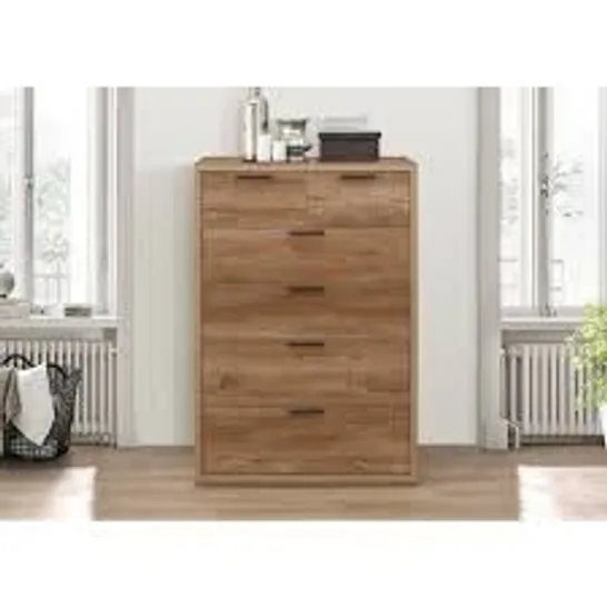 BOXED GRADE 1 LISBON 6 DRAWER CHEST OF DRAWERS IN OAK