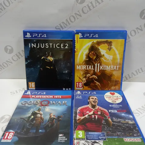 PS4 GAME COLLECTION TO INCLUDE INJUSTICE 2, MORTAL KOMBAT 11, PES 2016, GOD OF WAR