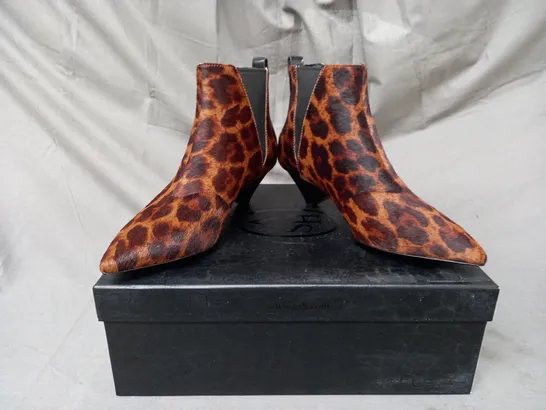 BOXED PAIR OF ASH COSMOS ANKLE BOOTS IN ANIMAL PRINT EU SIZE 36