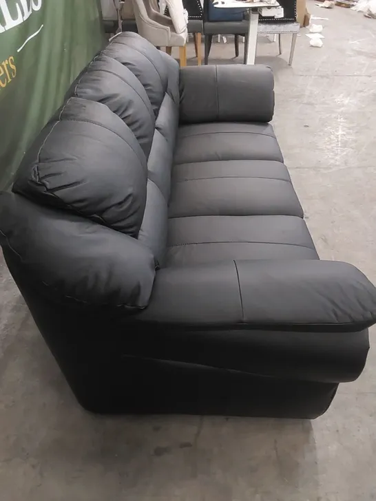 DESIGNER NAPLES LEATHER 3 SEATER SOFA - BLACK