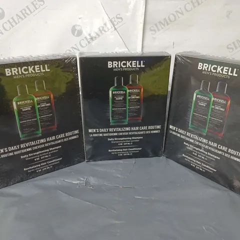 3 BOXED AND SEALED BRICKWELL MEN'S DAILY REVITALISING HAIR CARE ROUTINES