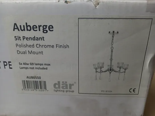 BOXED DAR BEAUTY AUBERGE 5-LAMP PENDANT LIGHT IN POLISHED CHROME FINISH