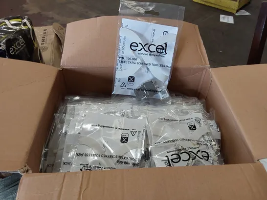 BOX OF APPROXIMATELY 100x BAGGED EXCEL CAT5e SCREENED TOOLLESS JACKS