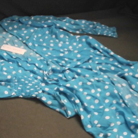 M&S GHOST OPEN FRONT BLUE POLKA DOT GOWN - 12