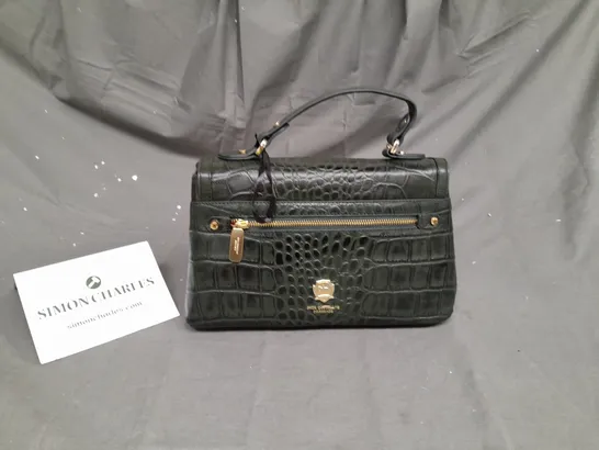 PAUL COSTELLOE DRESSAGE LEATHER CROC GREEN HANDBAG