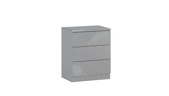 DESIGNER GEORGIA 3 DRAWER BEDSIDE CABINET STEEL GREY GLASS FINISH 