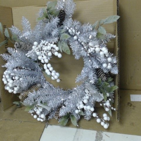 SILVER GREY AND WHITE BERRY CHRISTMAS WREATH 