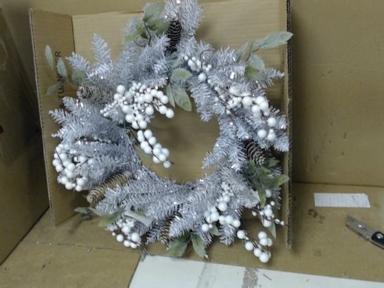 SILVER GREY AND WHITE BERRY CHRISTMAS WREATH  RRP £21.99