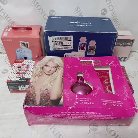 MEDIUM BOX OF ASSORTED ITEMS TOO INCLUDE CAMERAS AND FRAGRANCES 