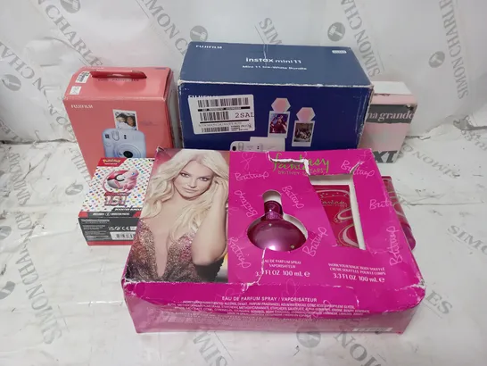 MEDIUM BOX OF ASSORTED ITEMS TOO INCLUDE CAMERAS AND FRAGRANCES 