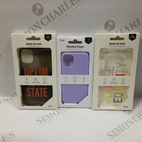 BOX OF APPROXIMATELY 51 TYPO PHONES CASES ('SLIMLINE CASE' & 'SPEAK UP CASE') FOR IPHONE 11, 12 MINI, 12/12PRO IN VARYING COLOURS