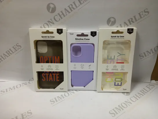 BOX OF APPROXIMATELY 51 TYPO PHONES CASES ('SLIMLINE CASE' & 'SPEAK UP CASE') FOR IPHONE 11, 12 MINI, 12/12PRO IN VARYING COLOURS