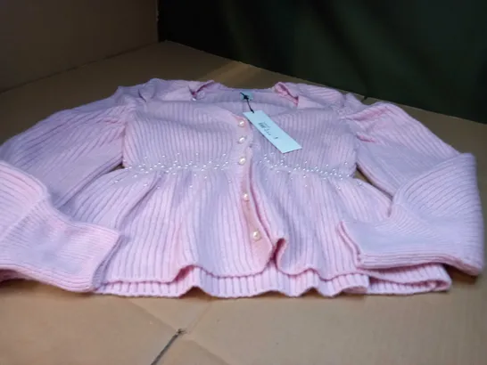 RIVER ISLAND BABY PINK/PEARL DETAILED CARDIGAN - SIZE 10