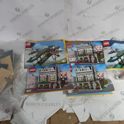 LARGE BOX OF ASSORTED LEGO SETS TO INCLUDE BIG BEN, PARISIAN RESTRAUNT, AND SOPWITH CAMEL ETC. 