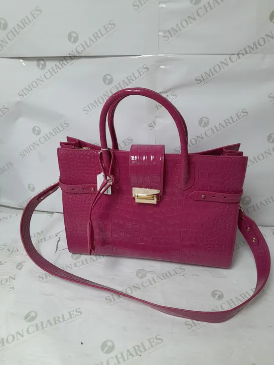 JULIEN MACDONALD FAUX SNAKESKIN HANDBAG IN HOT PINK WITH GOLD DETAILS