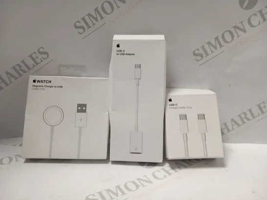 5 ASSORTED APPLE PRODUCTS TO INCLUDE; USB-C TO USB ADAPTER, USB-C CHARGE CABLE AND MAGNETIC CHARGER TO USB